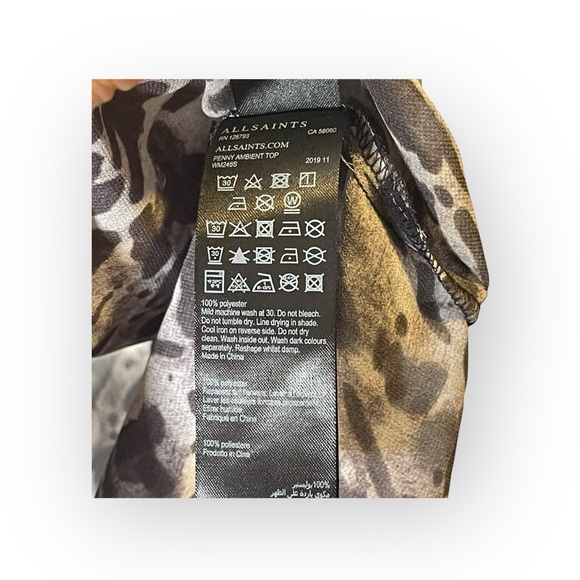 new Allsaints ✽ Penny Ambient Chiffon Surplice Top ✽ Pale Grey Leopard Print ✽ S - Picture 10 of 16